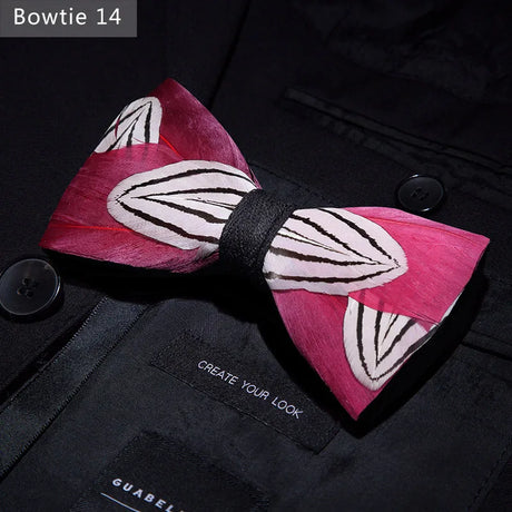 Red Handmade Colorful Brooch Feather Bowtie