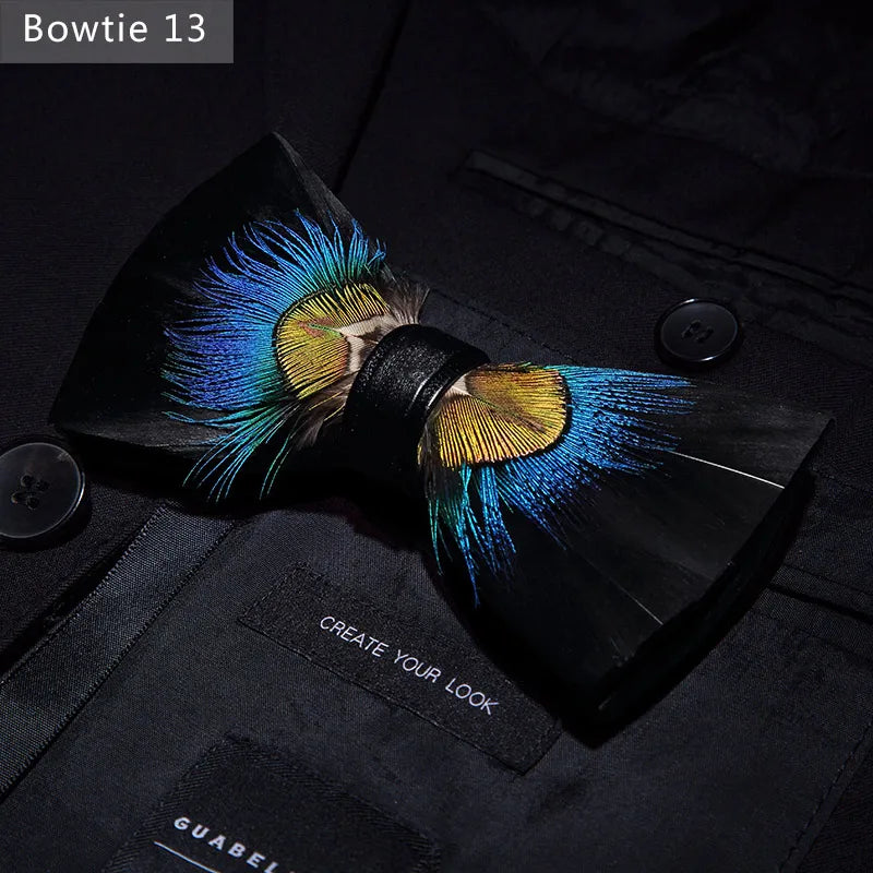 Black Handmade Colorful Brooch Feather Bowtie