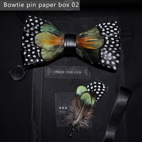 Green Handmade Colorful Brooch Feather Bowtie