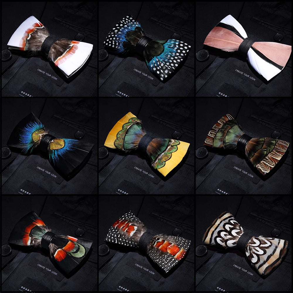 Collection of Handmade Colorful Brooch Feather Bowtie