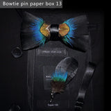Black Blue Handmade Colorful Brooch Feather Bowtie