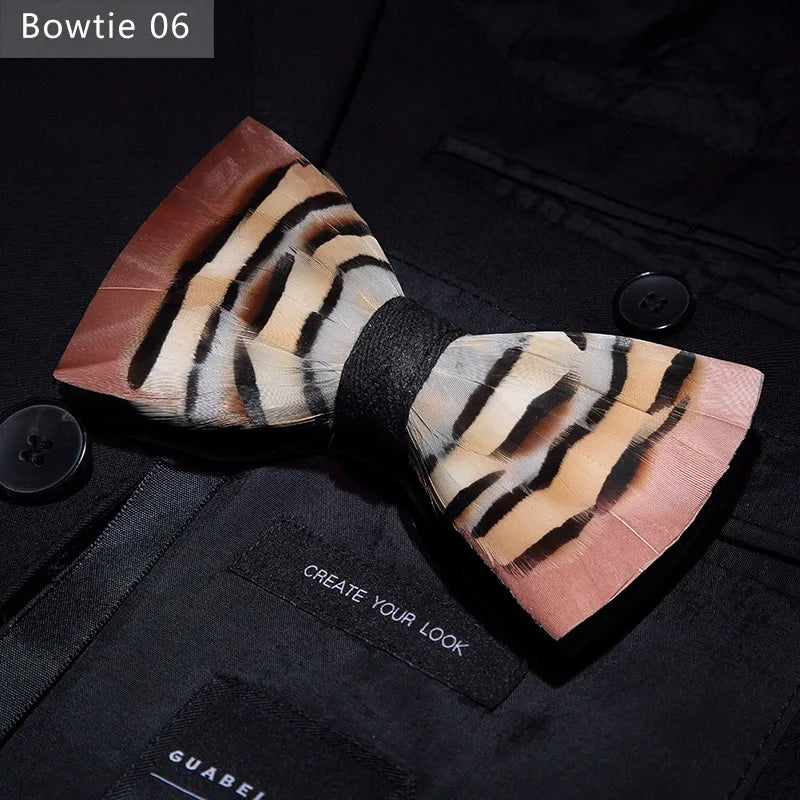Brown Handmade Colorful Brooch Feather Bowtie