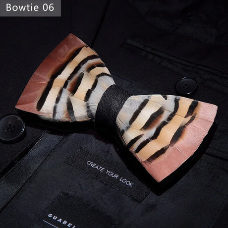 Brown Handmade Colorful Brooch Feather Bowtie