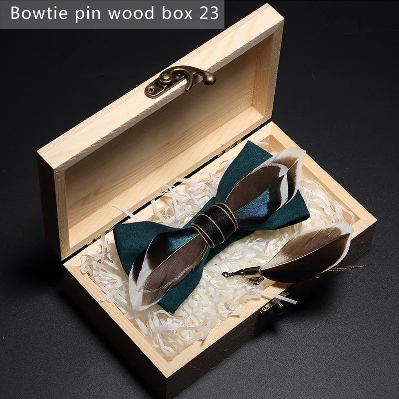Green Handmade Colorful Brooch Feather Bowtie