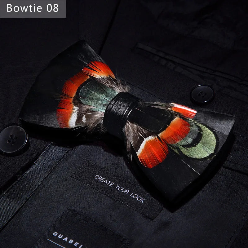Orange Black Handmade Colorful Brooch Feather Bowtie