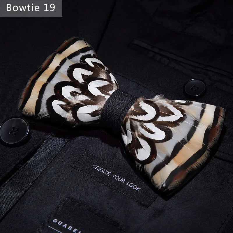 Brown Handmade Colorful Brooch Feather Bowtie
