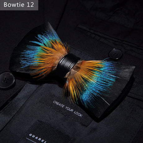Black Blue Orange Handmade Colorful Brooch Feather Bowtie