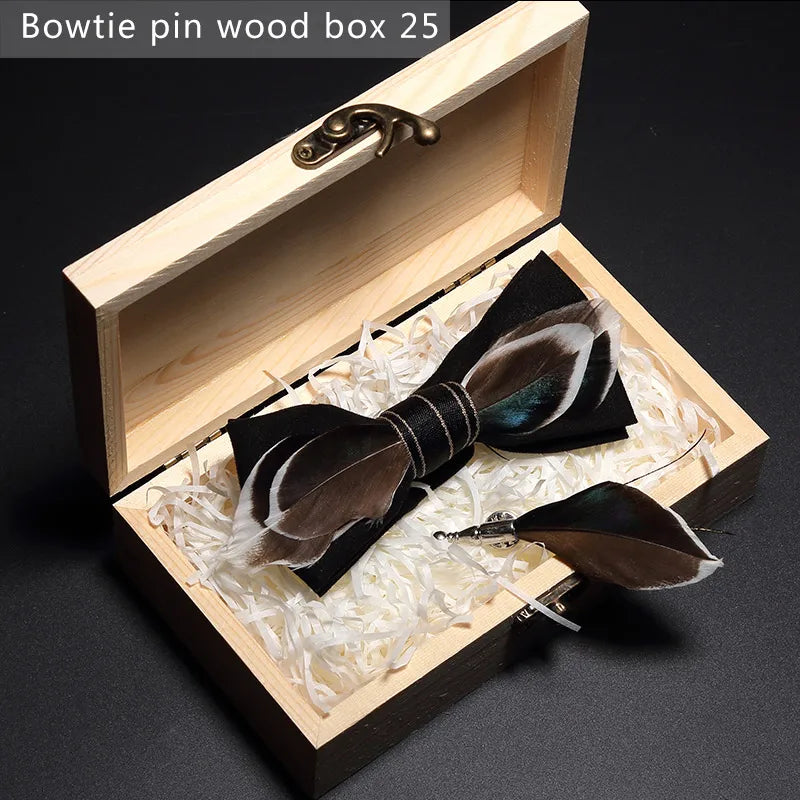 Brown Handmade Colorful Brooch Feather Bowtie