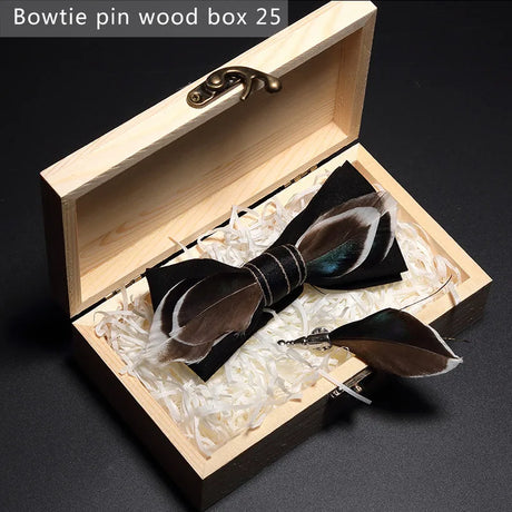 Brown Handmade Colorful Brooch Feather Bowtie