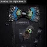 Blue Green Handmade Colorful Brooch Feather Bowtie