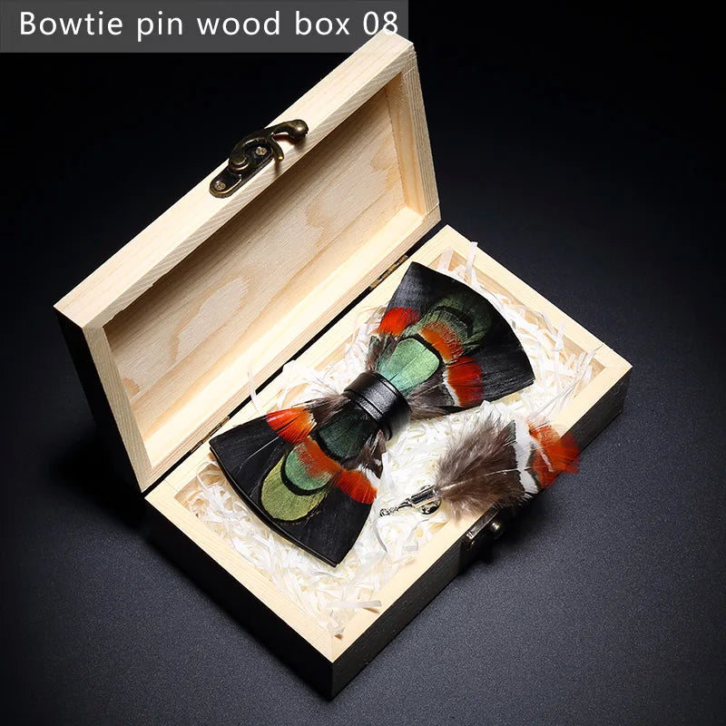 Black Handmade Colorful Brooch Feather Bowtie