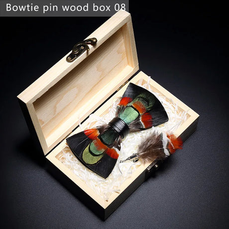 Black Handmade Colorful Brooch Feather Bowtie