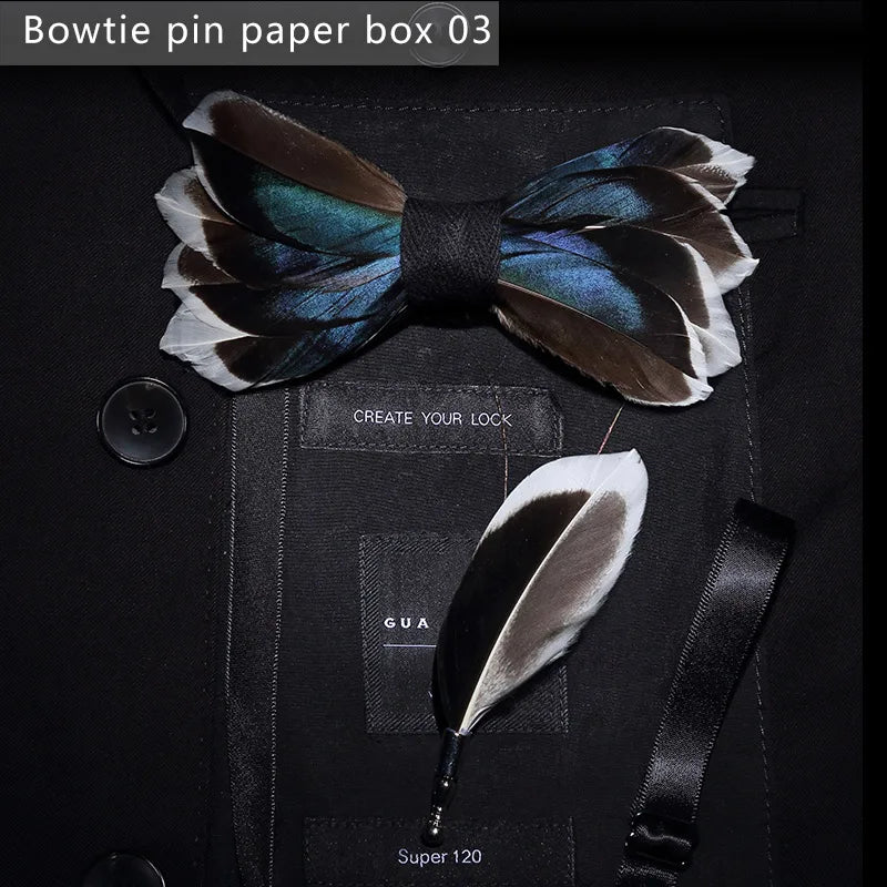 Handmade Colorful Brooch Feather Bowtie