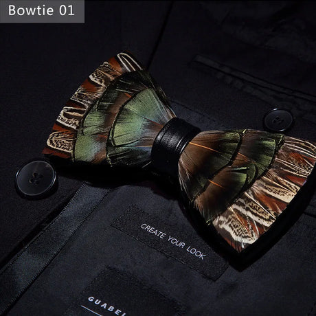 Green Handmade Colorful Brooch Feather Bowtie