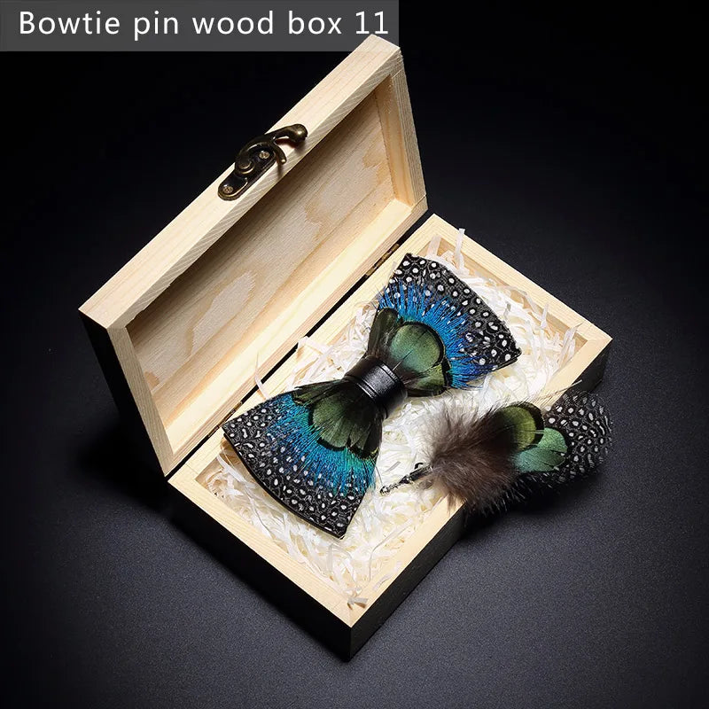 Blue Handmade Colorful Brooch Feather Bowtie