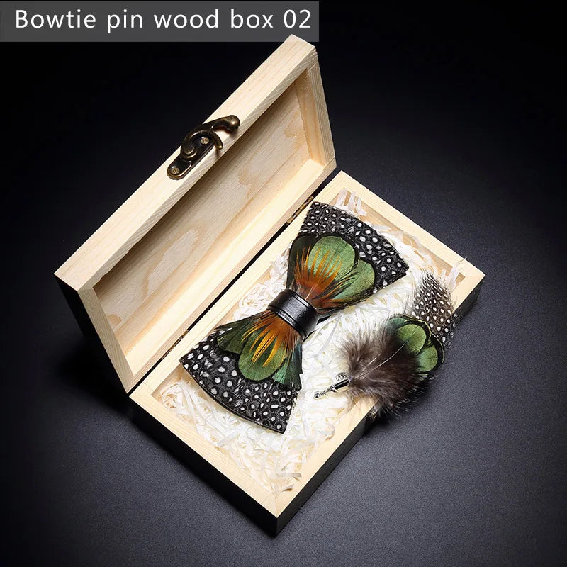 Green Handmade Colorful Brooch Feather Bowtie