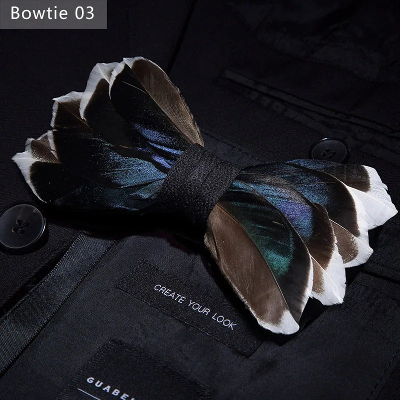 Handmade Colorful Brooch Feather Bowtie