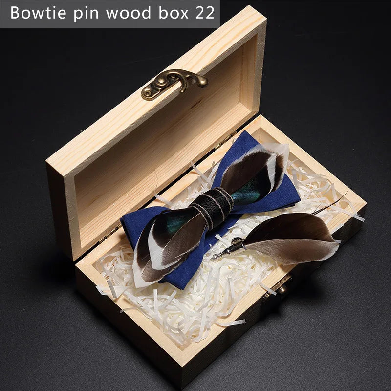 Blue Handmade Colorful Brooch Feather Bowtie