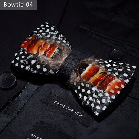 Orange White Handmade Colorful Brooch Feather Bowtie