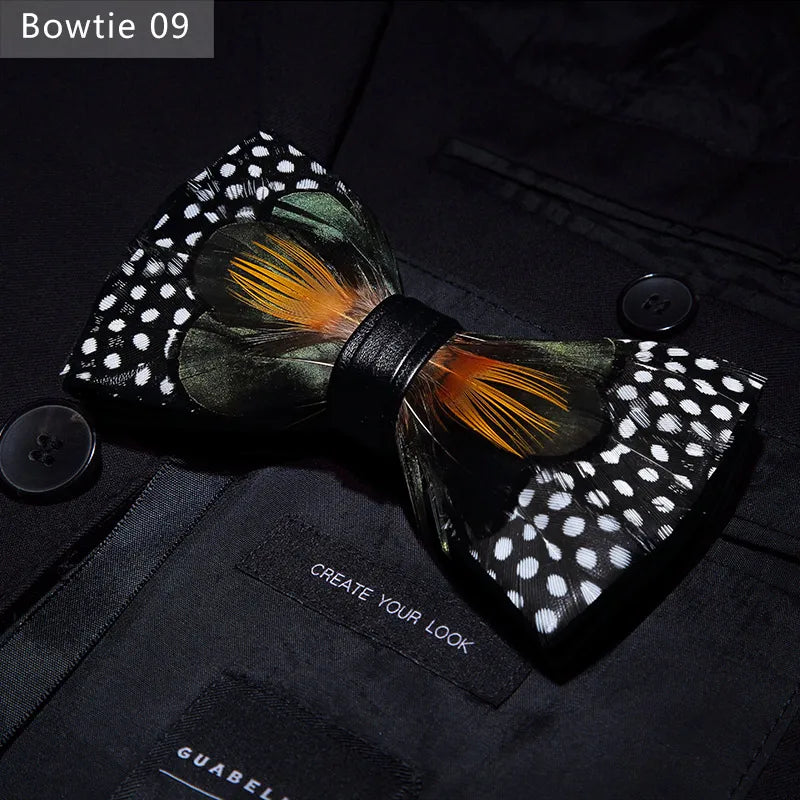 Handmade Colorful Brooch Feather Bowtie