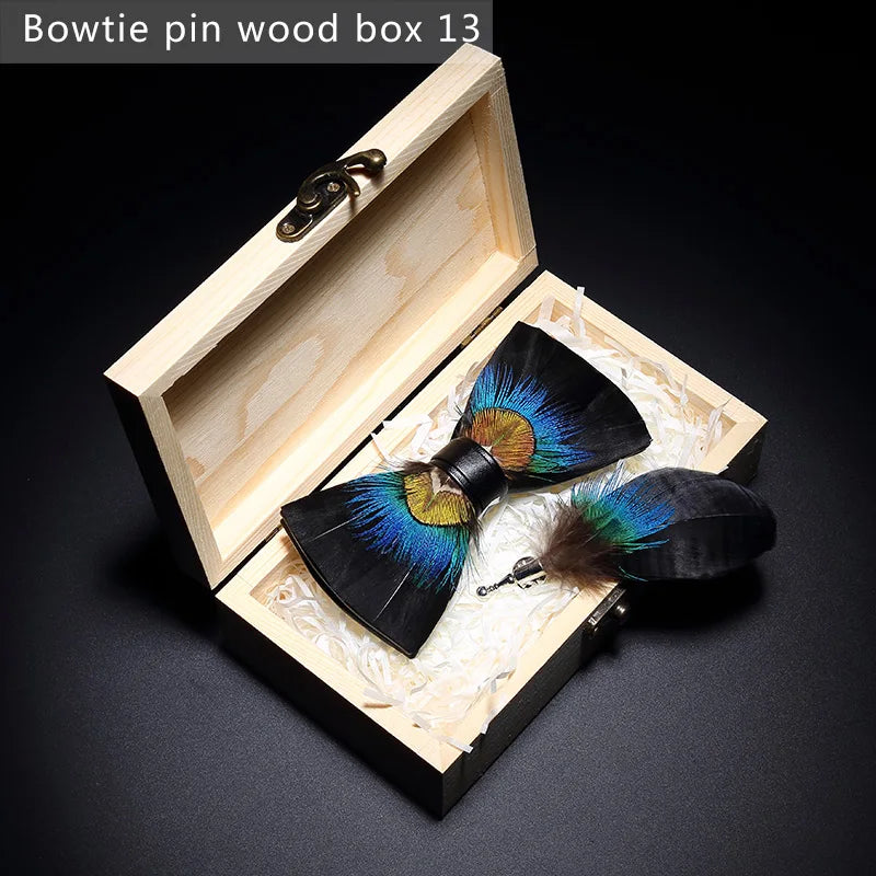 Handmade Colorful Brooch Feather Bowtie
