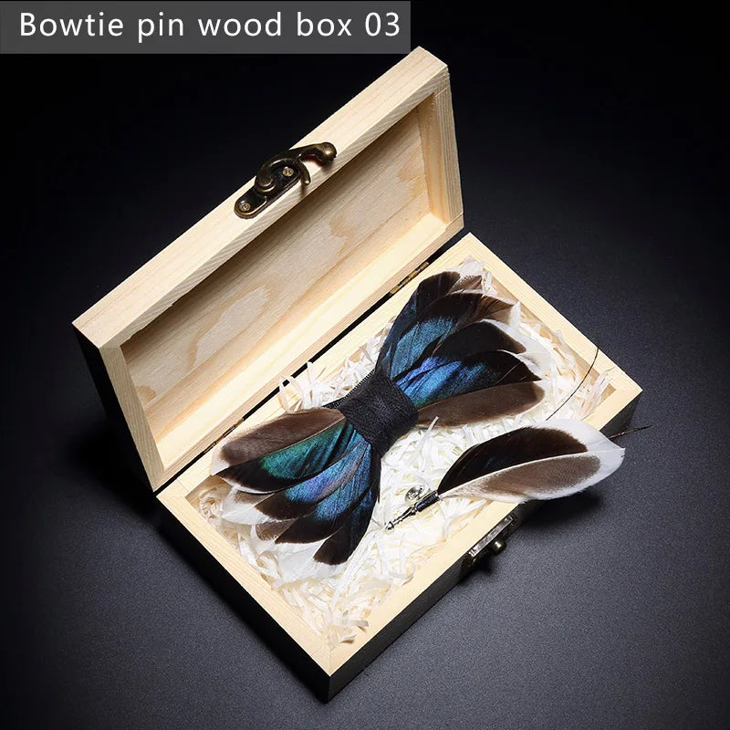 Handmade Colorful Brooch Feather Bowtie