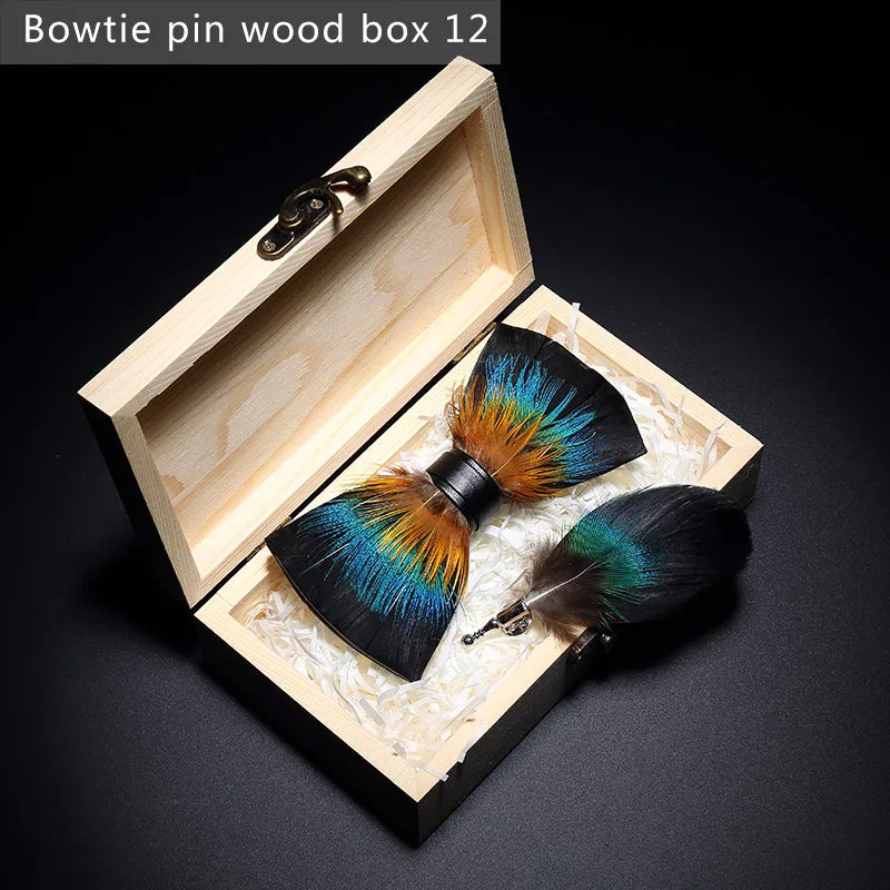 Handmade Colorful Brooch Feather Bowtie