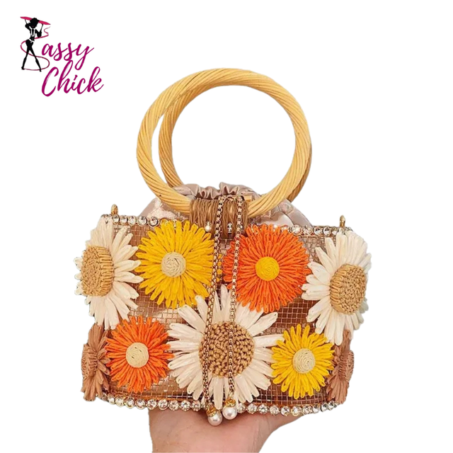 Handmade Flower Hand-Woven Celebrity Handbags Sassy Chick Logo