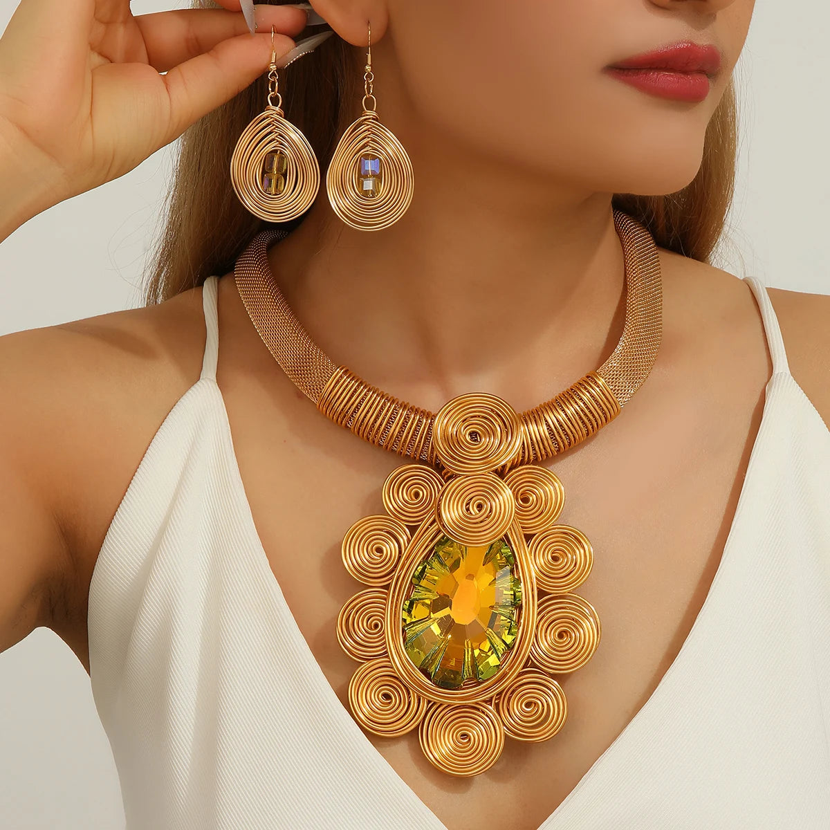 Brown Handmade Large Water Drop Crystal Aluminum Jewelry