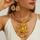 Brown Handmade Large Water Drop Crystal Aluminum Jewelry