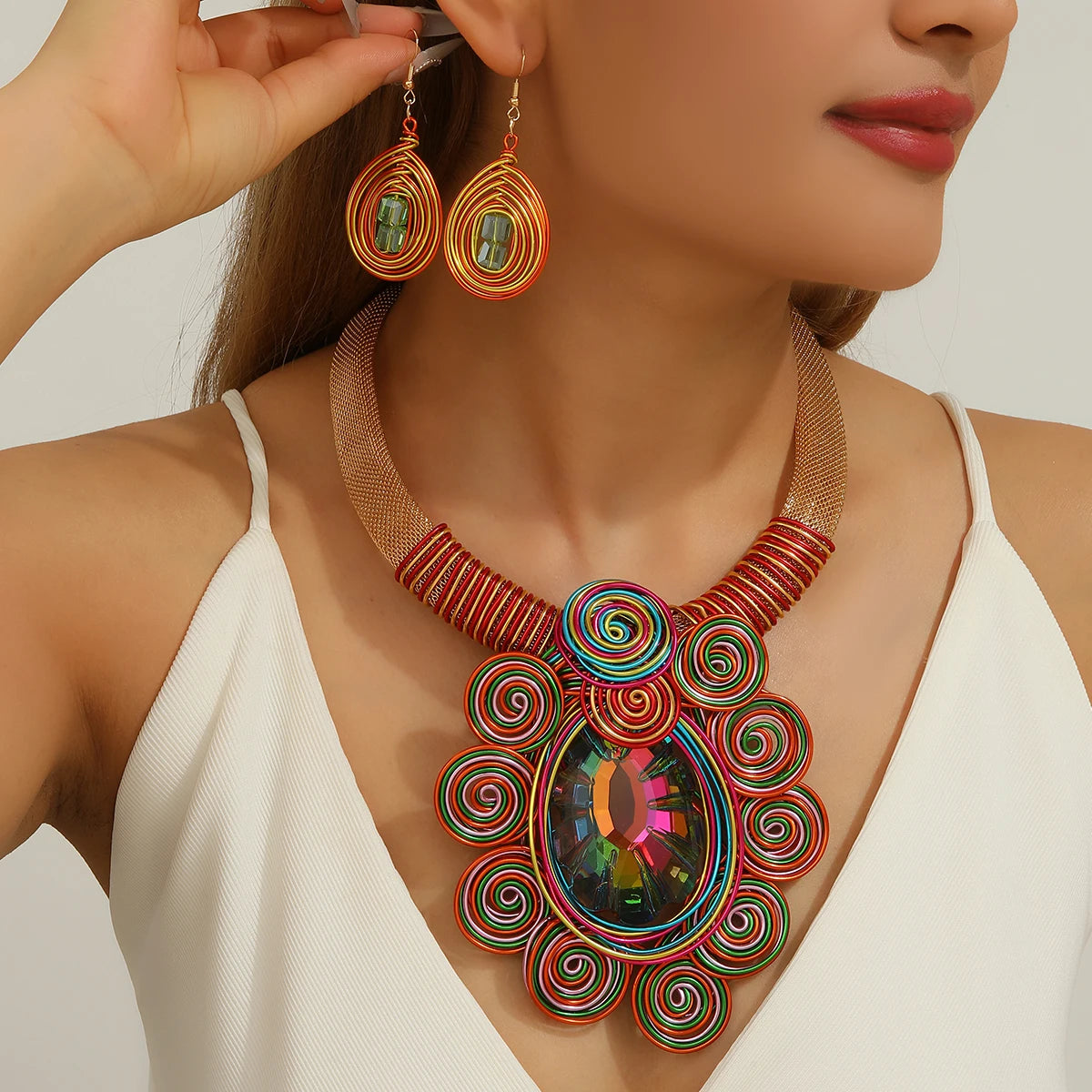 Red Handmade Large Water Drop Crystal Aluminum Jewelry