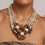 Model Using Handmade Multi-layer Beads Exaggerated Necklace
