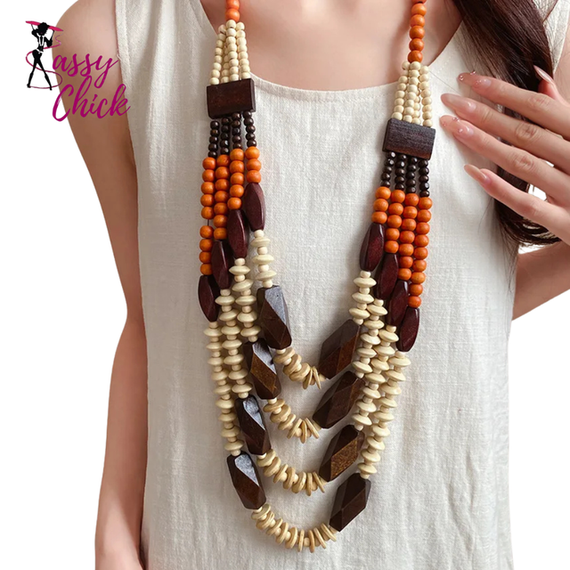 Handmade Multi Layer Round Wooden Beaded Necklaces Sassy Chick Logo