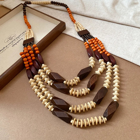 Handmade Multi Layer Round Wooden Beaded Necklaces