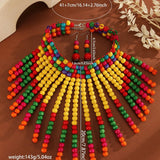 Size of Handmade Retro Ethnic Wooden Bead Necklace And Earrings