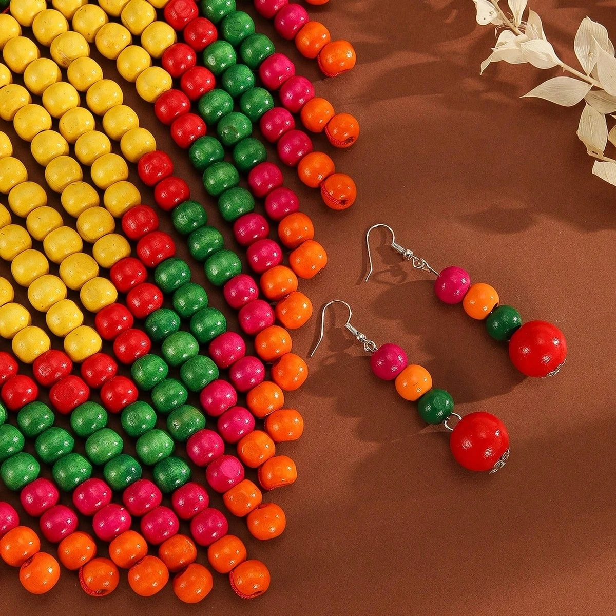Handmade Retro Ethnic Wooden Bead Necklace And Earrings