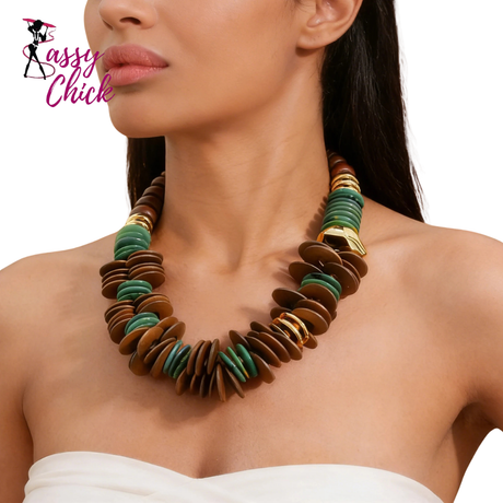 Handmade Retro Wood & Acrylic Stitching Necklace Sassy Chick Logo
