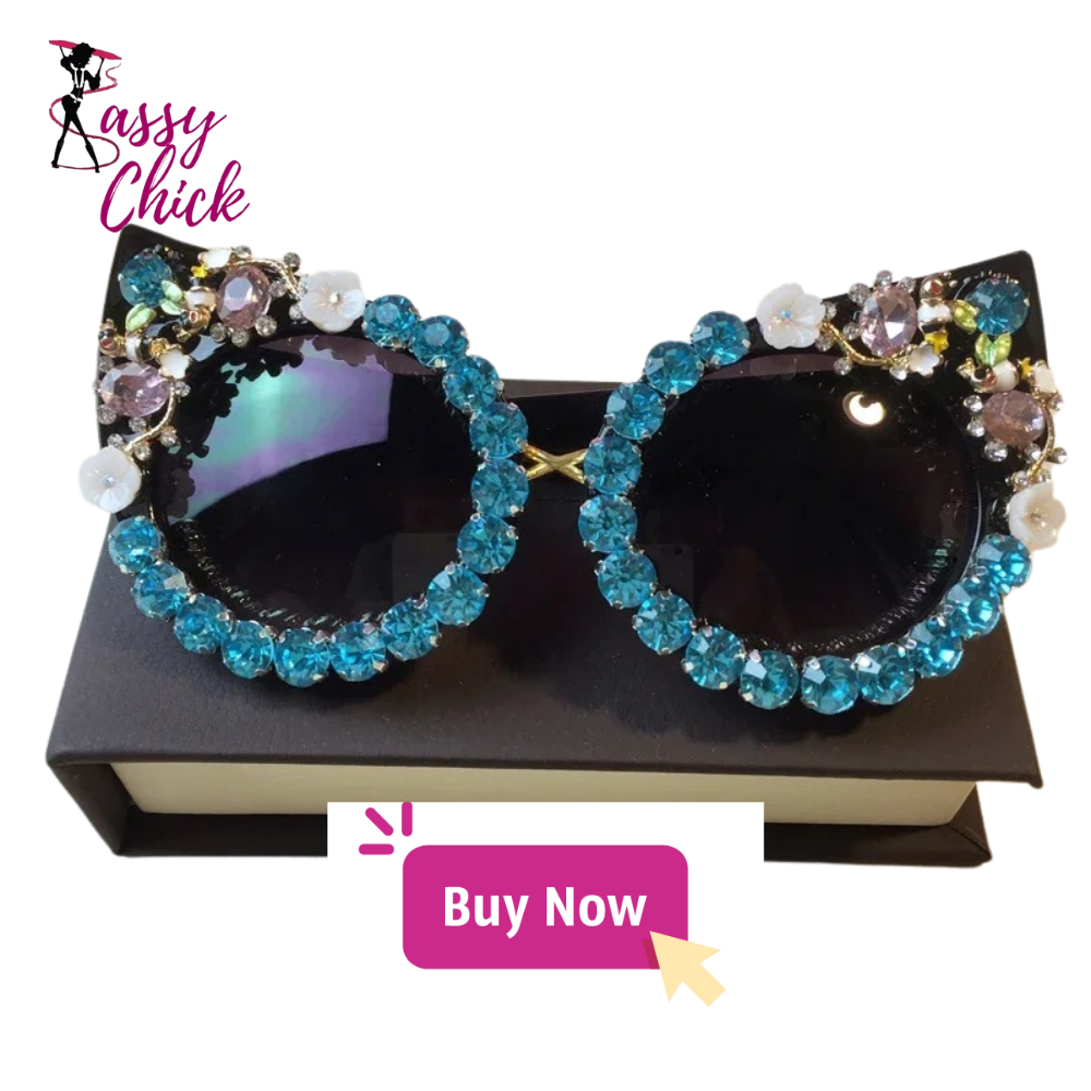 Handmade Rhinestone Cat Eye Sunglasses