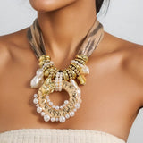 Model Using Handmade Statement Boho Beads Necklace