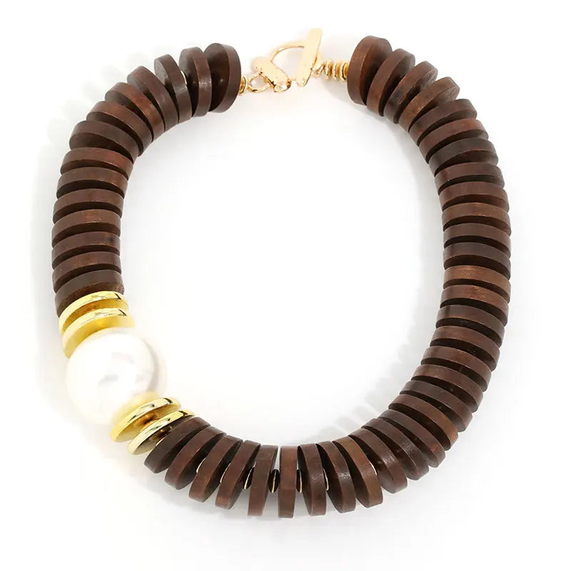 Handmade Statement Retro Necklace Wood Beads  Jewelry