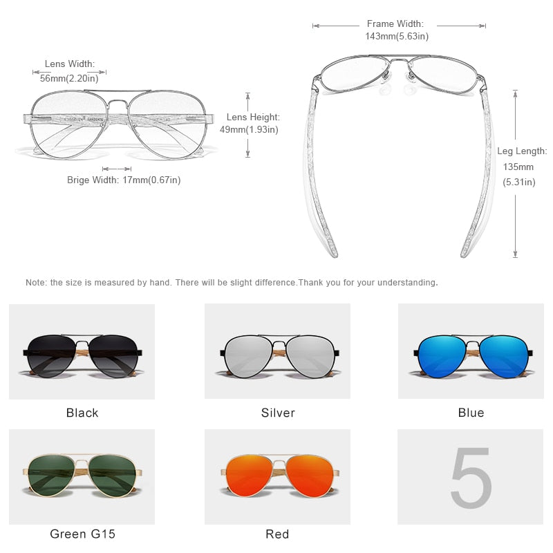 Size of Handmade Wood Polarized Sunglasses
