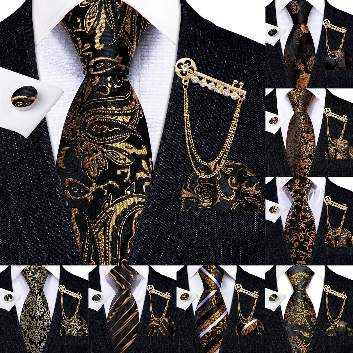 Collection of Hanky Cufflink Brooch Jacquard Silk Tie