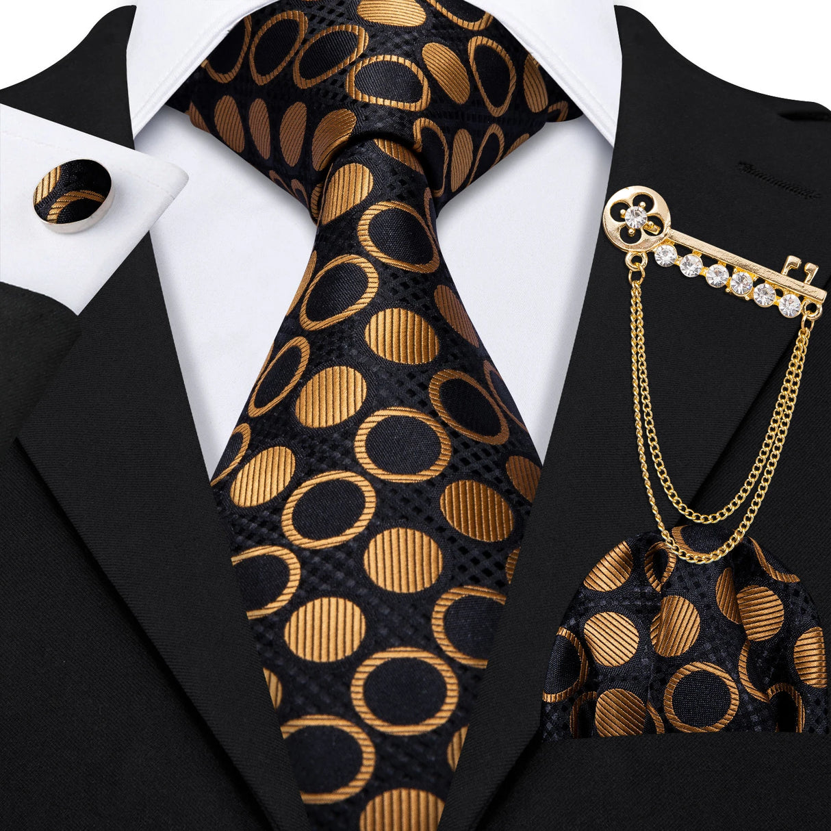 Dot Gold Black Silk Men Tie