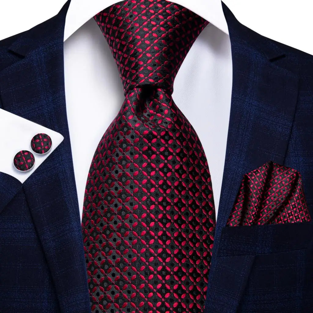 red black diamond pattern necktie set