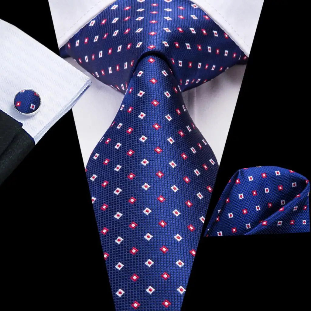 blue red white dot square pattern necktie set