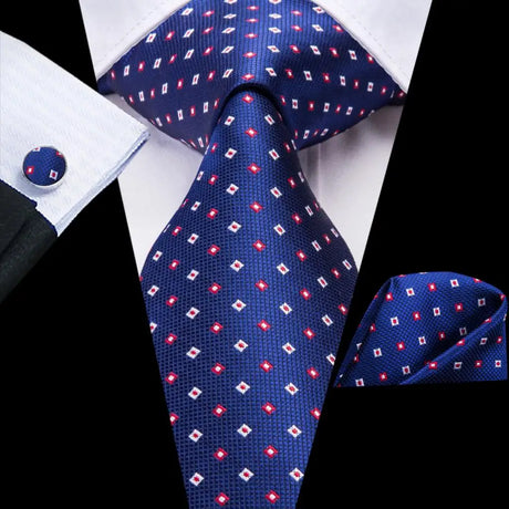 blue red white dot square pattern necktie set