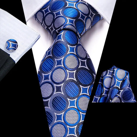 blue white circle pattern necktie set