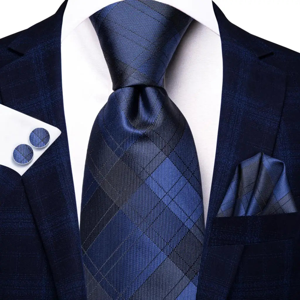 black blue line pattern necktie set