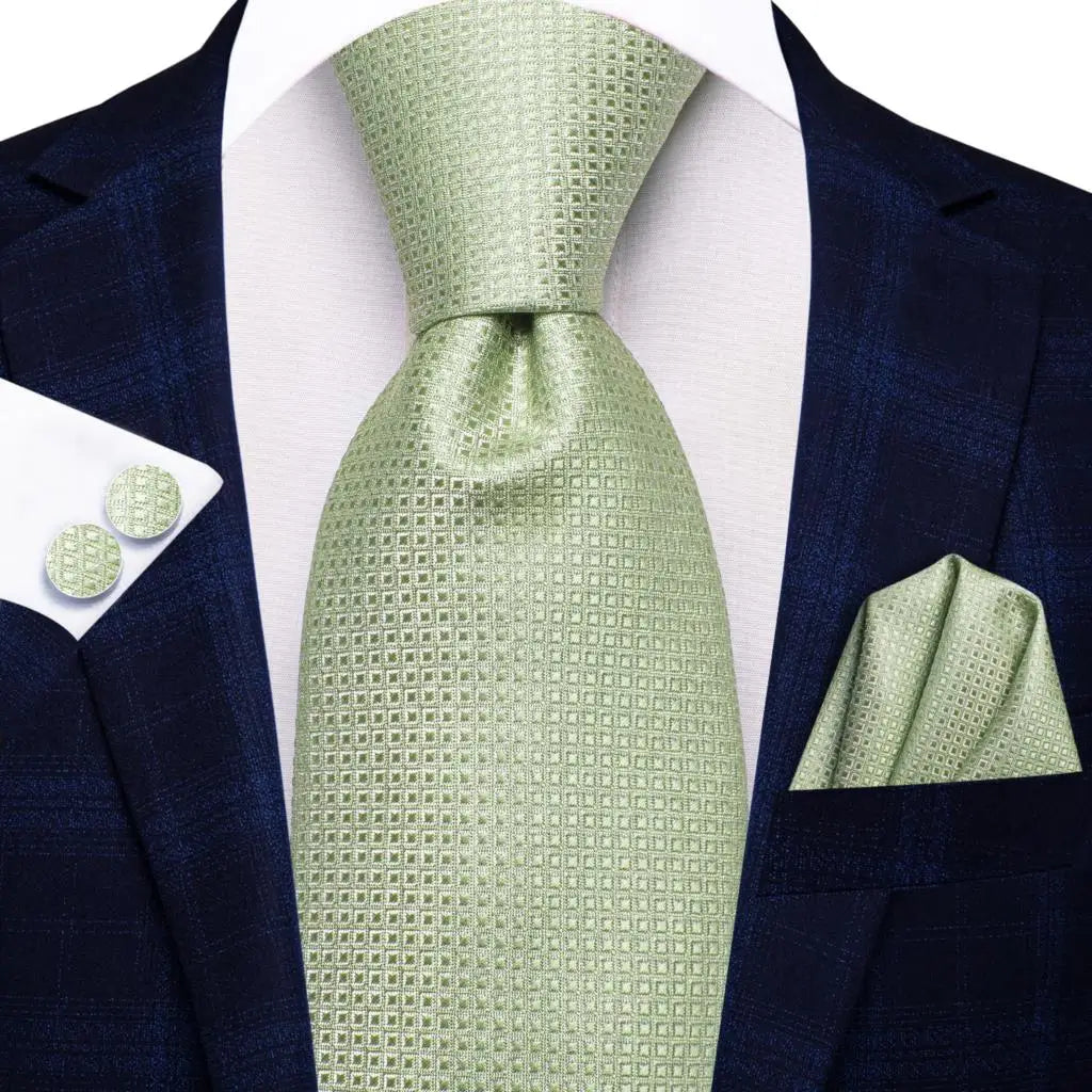 light green square pattern necktie set