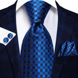 blue black square pattern necktie set